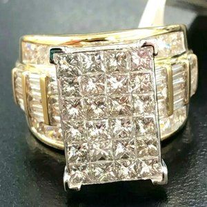 5 Carat Invisible Set Princess Cut Natural Diamond 10K Gold Ring Engagement Wome